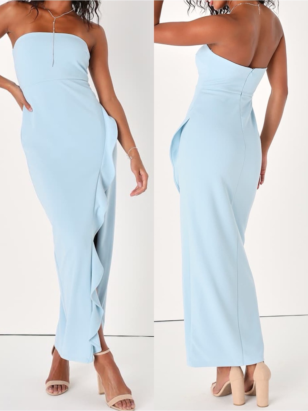 Lulus | After Hours Light Blue Strapless Ruffled Maxi Dress